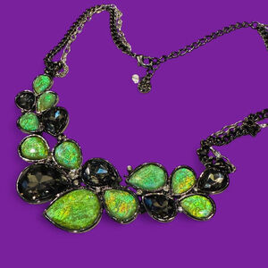 Green Black Crystal Gemstone Statement Costume Statement Necklace